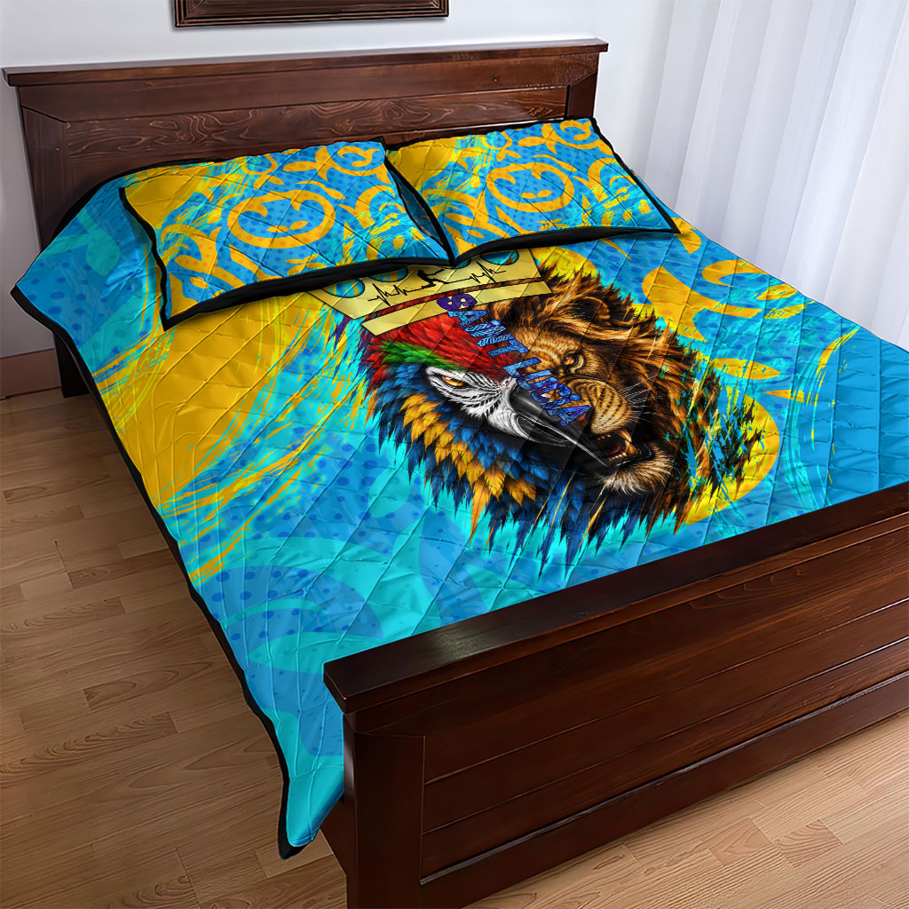 Saint Lucia Kings Cricket Quilt Bed Set Crowned Lion And Parrot Half Style