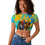 Saint Lucia Kings Cricket Raglan Cropped T shirt Crowned Lion And Parrot Half Style