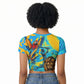 Saint Lucia Kings Cricket Raglan Cropped T shirt Crowned Lion And Parrot Half Style