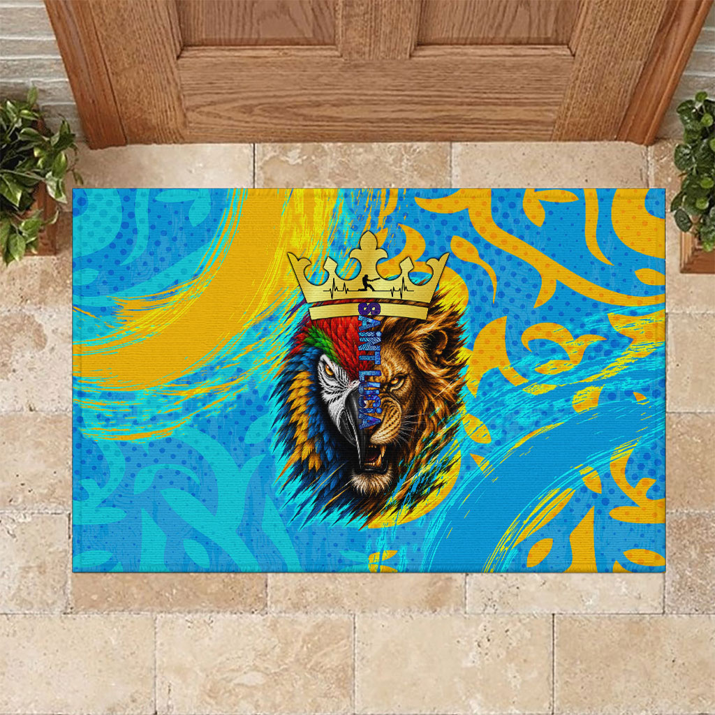 Saint Lucia Kings Cricket Rubber Doormat Crowned Lion And Parrot Half Style
