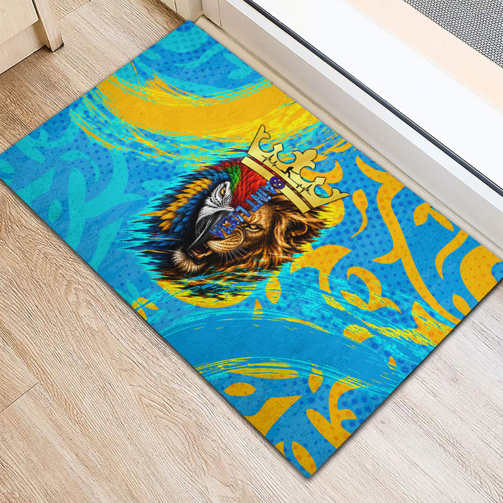 Saint Lucia Kings Cricket Rubber Doormat Crowned Lion And Parrot Half Style