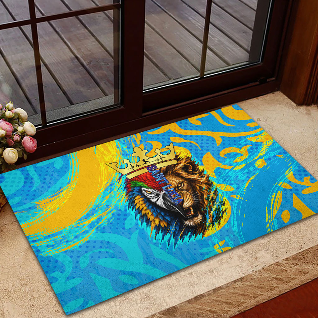 Saint Lucia Kings Cricket Rubber Doormat Crowned Lion And Parrot Half Style