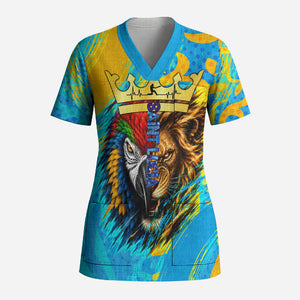 Saint Lucia Kings Cricket Scrub Top Crowned Lion And Parrot Half Style
