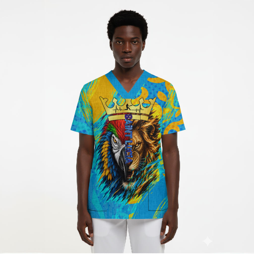 Saint Lucia Kings Cricket Scrub Top Crowned Lion And Parrot Half Style
