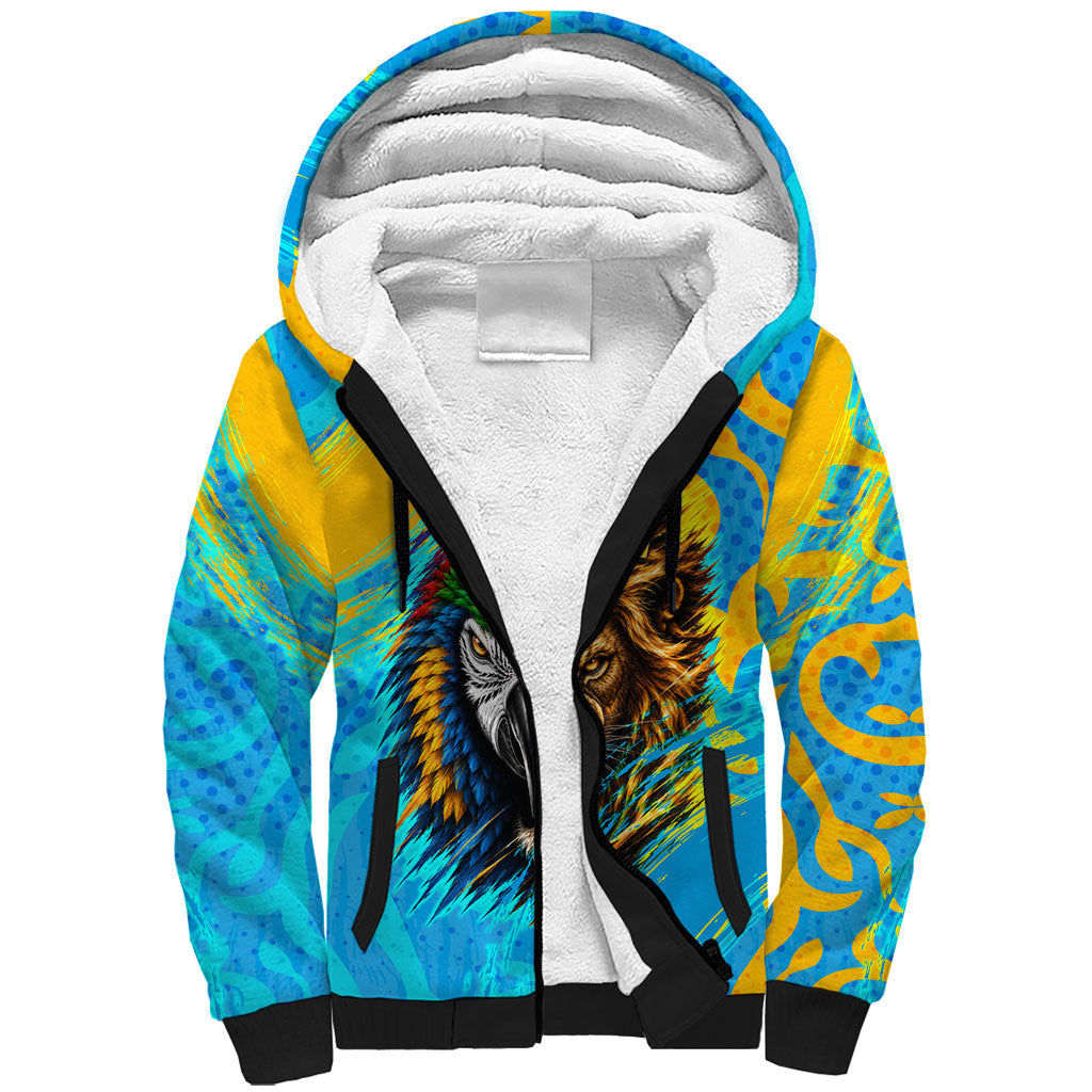 Saint Lucia Kings Cricket Sherpa Hoodie Crowned Lion And Parrot Half Style
