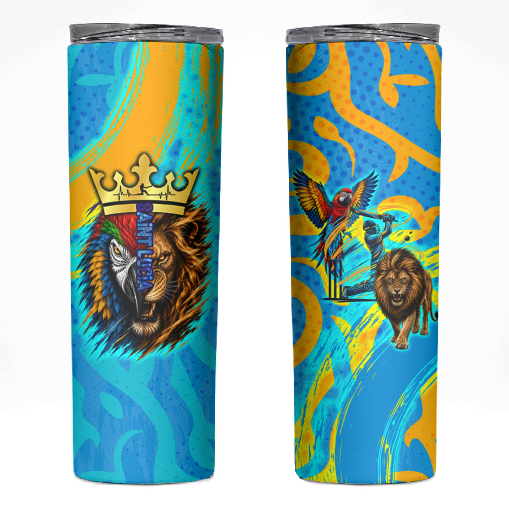 Saint Lucia Kings Cricket Skinny Tumbler Crowned Lion And Parrot Half Style