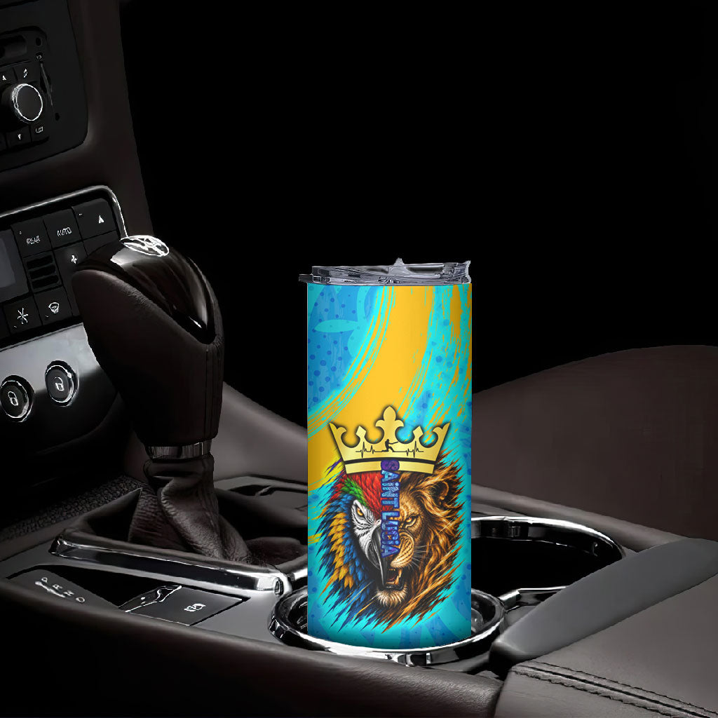 Saint Lucia Kings Cricket Skinny Tumbler Crowned Lion And Parrot Half Style