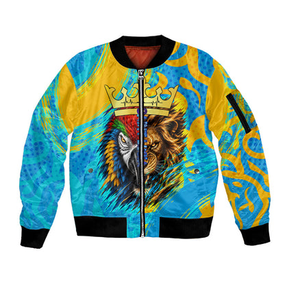Saint Lucia Kings Cricket Sleeve Zip Bomber Jacket Crowned Lion And Parrot Half Style