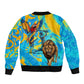 Saint Lucia Kings Cricket Sleeve Zip Bomber Jacket Crowned Lion And Parrot Half Style