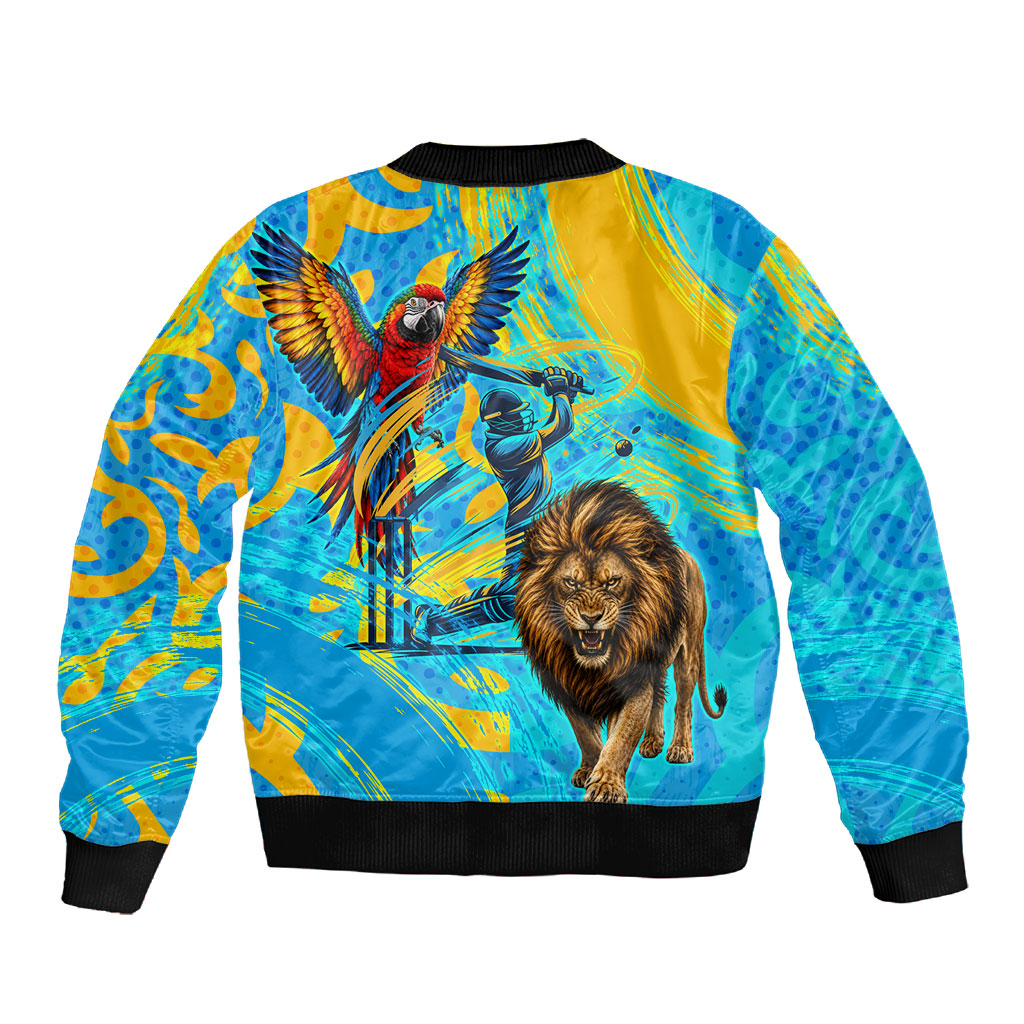 Saint Lucia Kings Cricket Sleeve Zip Bomber Jacket Crowned Lion And Parrot Half Style