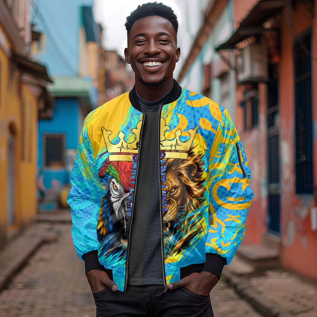 Saint Lucia Kings Cricket Sleeve Zip Bomber Jacket Crowned Lion And Parrot Half Style