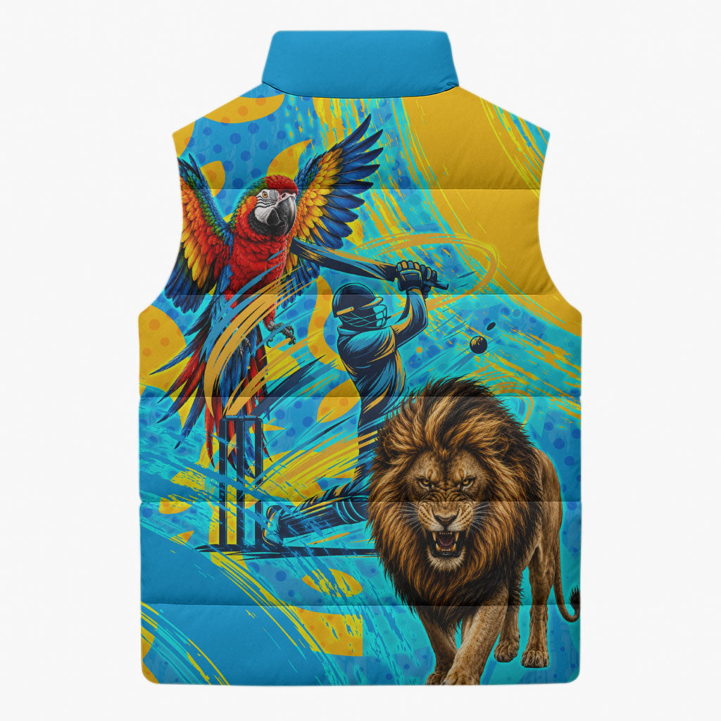 Saint Lucia Kings Cricket Sleeveless Puffer Jacket Crowned Lion And Parrot Half Style