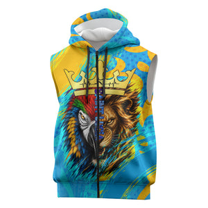 Saint Lucia Kings Cricket Sleeveless Zip Hoodie Crowned Lion And Parrot Half Style