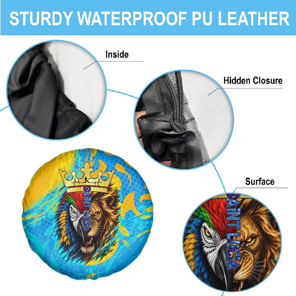 Saint Lucia Kings Cricket Spare Tire Cover Crowned Lion And Parrot Half Style