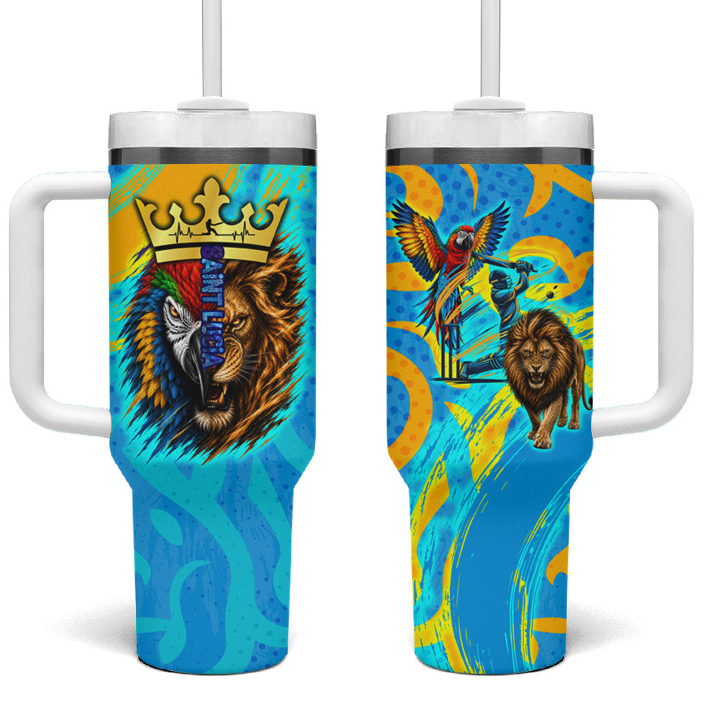 Saint Lucia Kings Cricket Tumbler With Handle Crowned Lion And Parrot Half Style