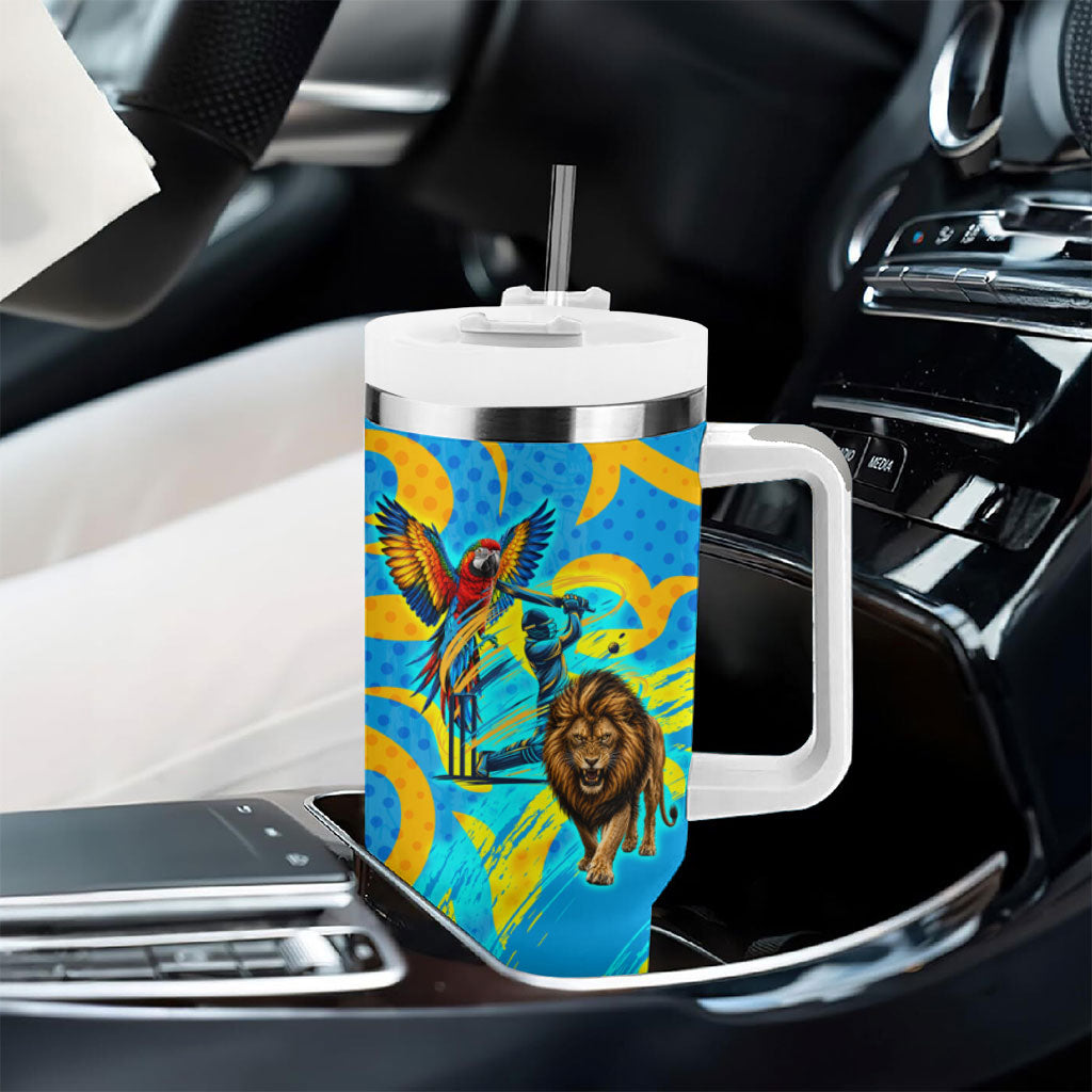 Saint Lucia Kings Cricket Tumbler With Handle Crowned Lion And Parrot Half Style