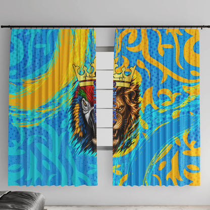 Saint Lucia Kings Cricket Window Curtain Crowned Lion And Parrot Half Style