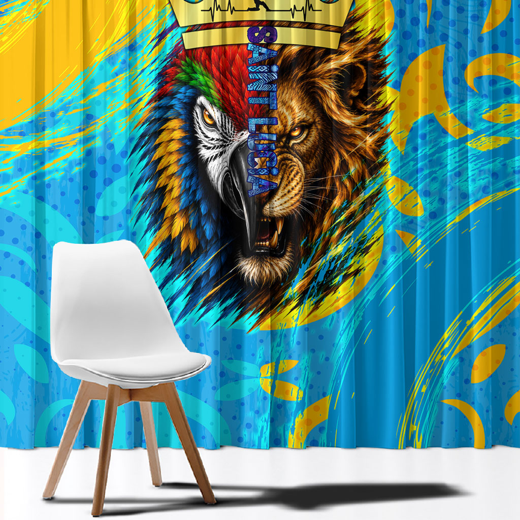 Saint Lucia Kings Cricket Window Curtain Crowned Lion And Parrot Half Style