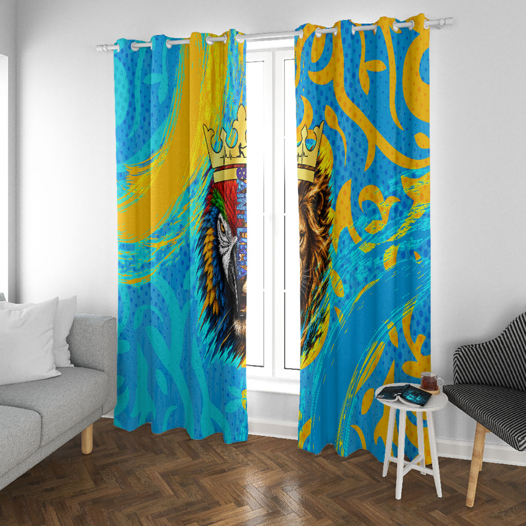 Saint Lucia Kings Cricket Window Curtain Crowned Lion And Parrot Half Style