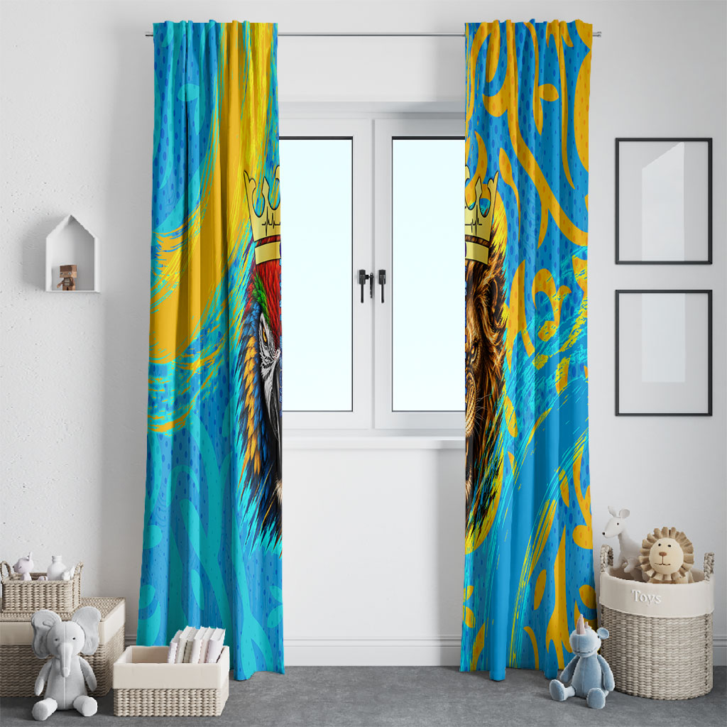 Saint Lucia Kings Cricket Window Curtain Crowned Lion And Parrot Half Style