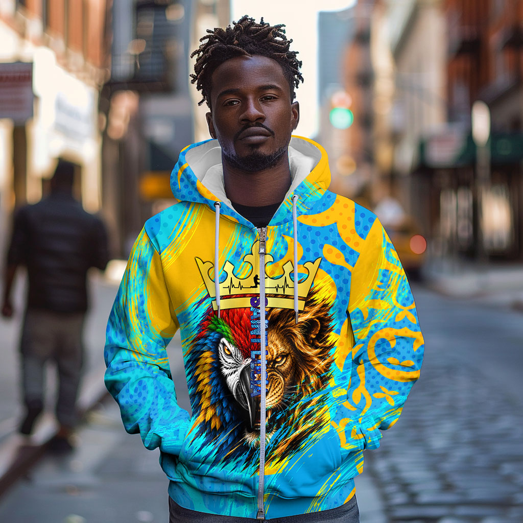 Saint Lucia Kings Cricket Zip Hoodie Crowned Lion And Parrot Half Style