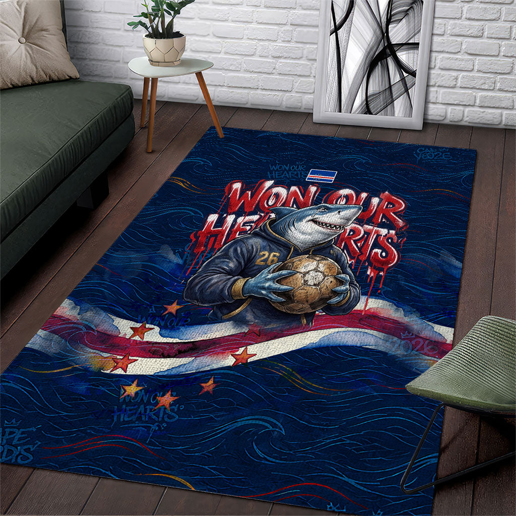 Cape Verde World Football 2026 Area Rug Blue Sharks Won Our Hearts - Oil Paint Style