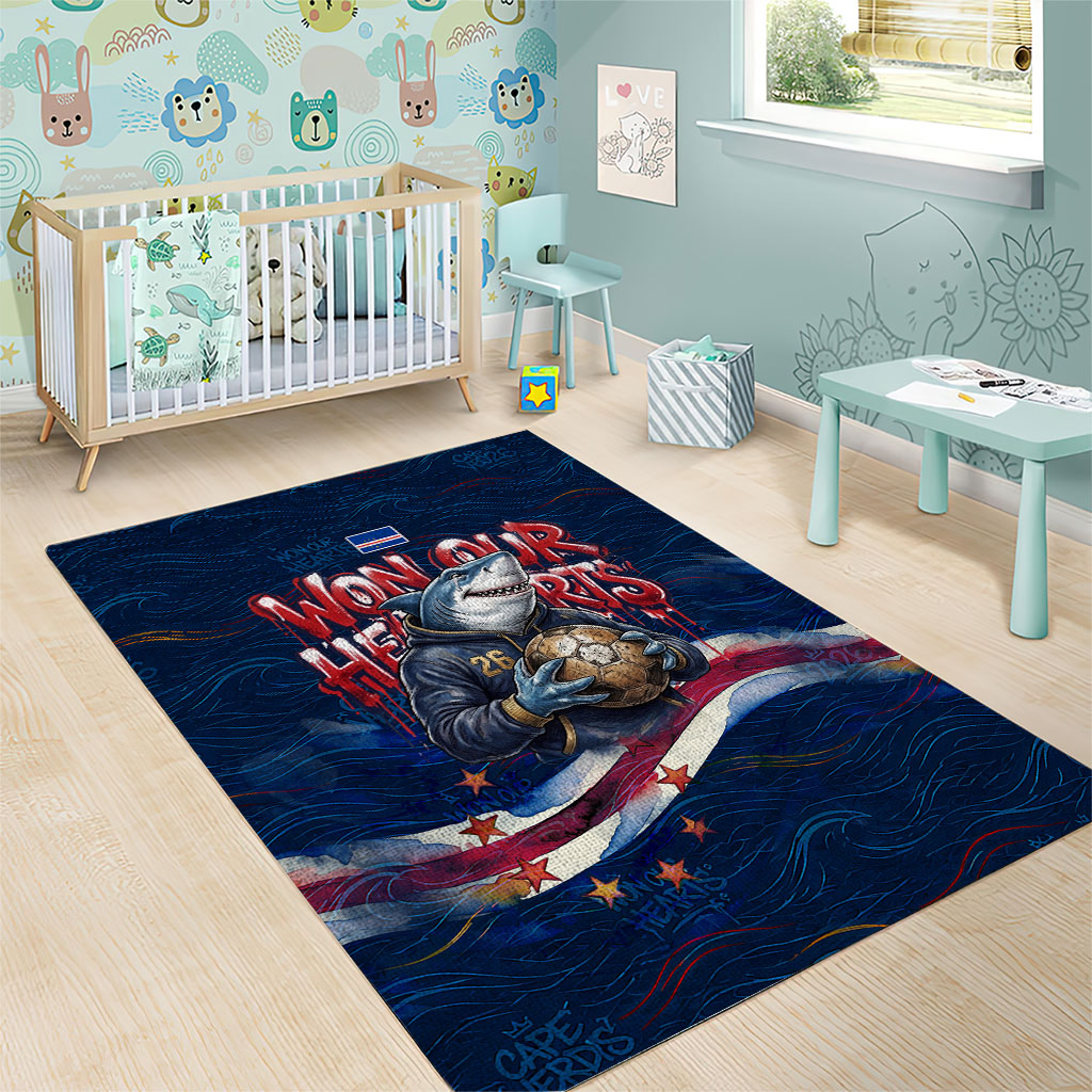 Cape Verde World Football 2026 Area Rug Blue Sharks Won Our Hearts - Oil Paint Style