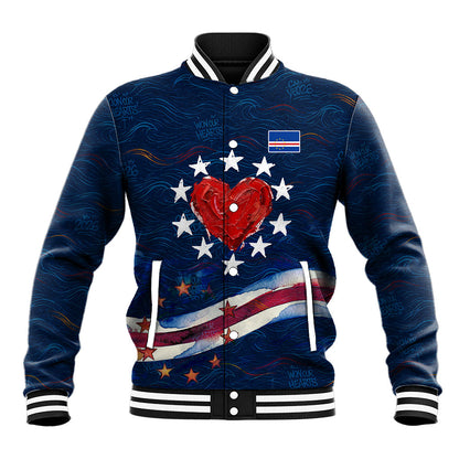 Cape Verde World Football 2026 Baseball Jacket Blue Sharks Won Our Hearts - Oil Paint Style