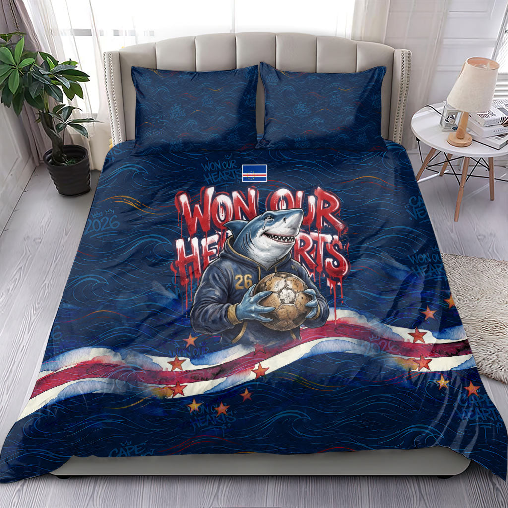 Cape Verde World Football 2026 Bedding Set Blue Sharks Won Our Hearts - Oil Paint Style