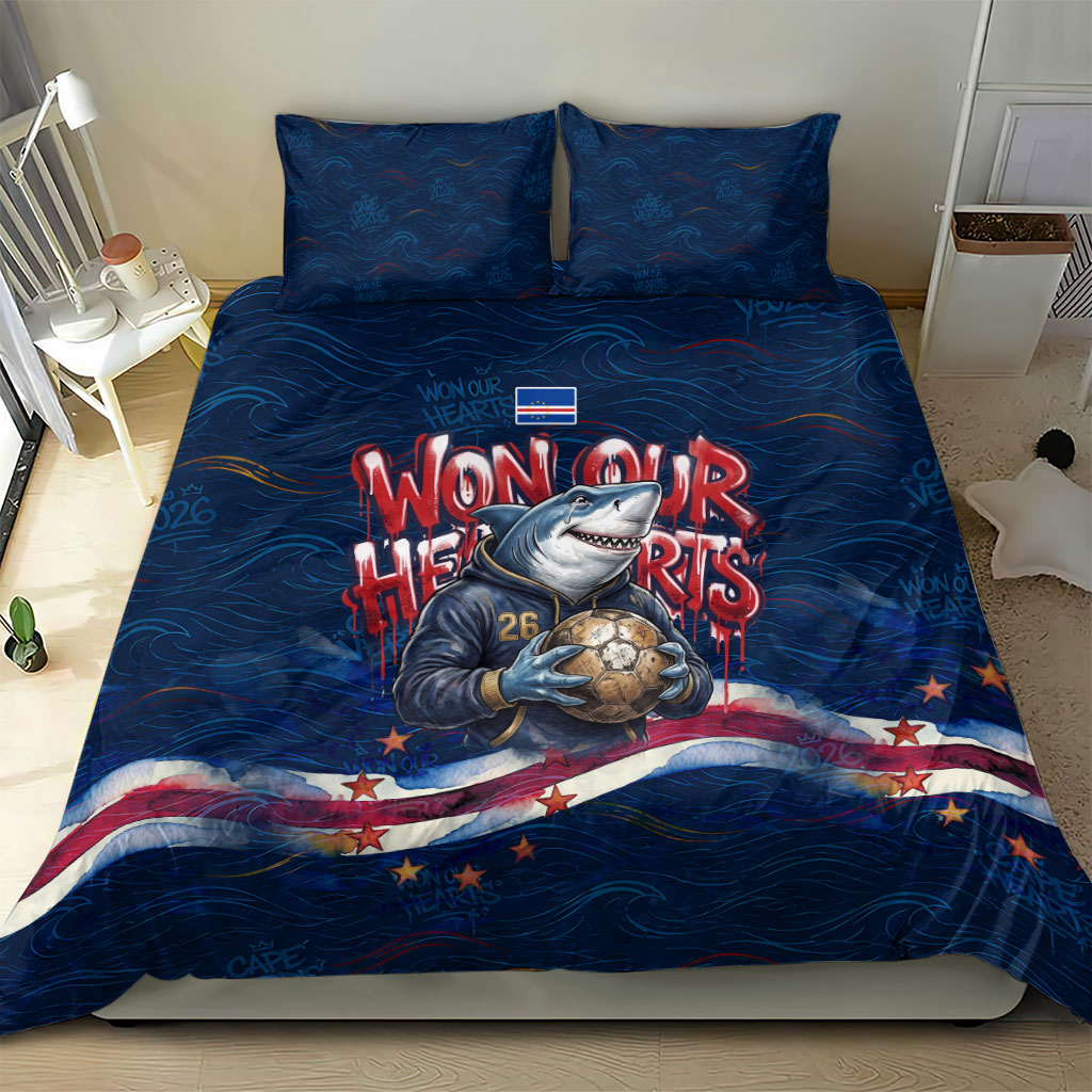Cape Verde World Football 2026 Bedding Set Blue Sharks Won Our Hearts - Oil Paint Style