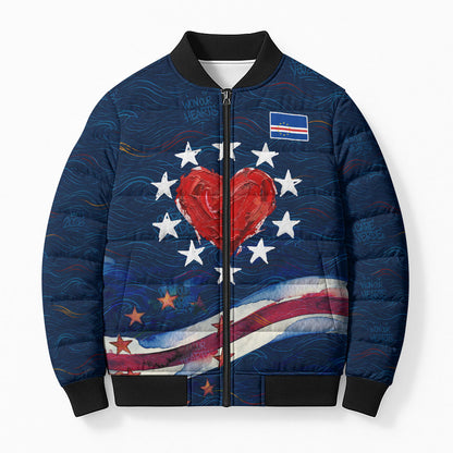 Cape Verde World Football 2026 Bomber Puffer Jacket Blue Sharks Won Our Hearts - Oil Paint Style