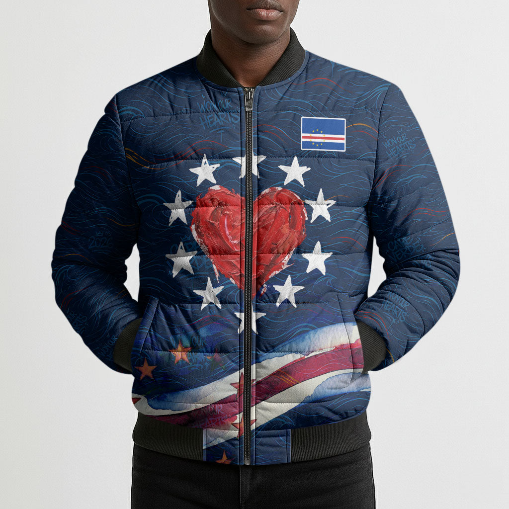 Cape Verde World Football 2026 Bomber Puffer Jacket Blue Sharks Won Our Hearts - Oil Paint Style