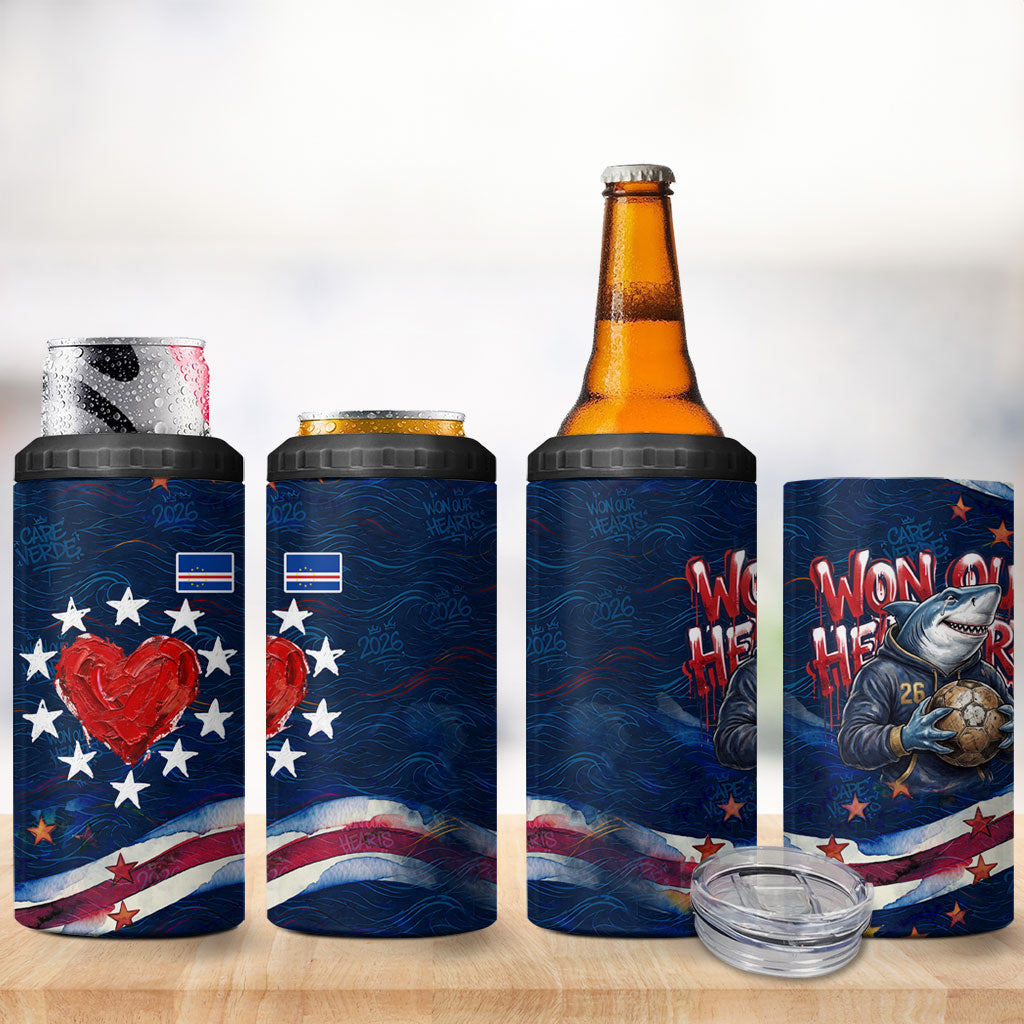 Cape Verde World Football 2026 4 in 1 Can Cooler Tumbler Blue Sharks Won Our Hearts - Oil Paint Style