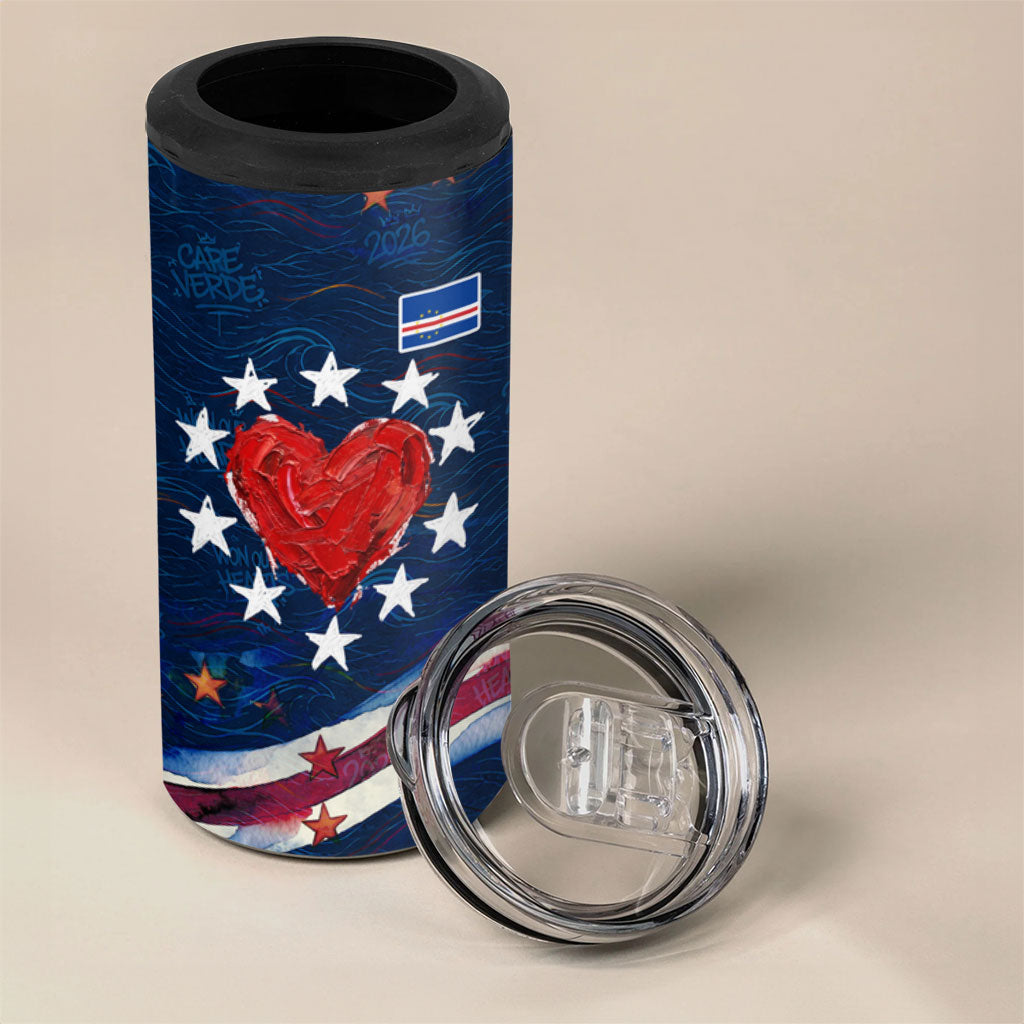 Cape Verde World Football 2026 4 in 1 Can Cooler Tumbler Blue Sharks Won Our Hearts - Oil Paint Style