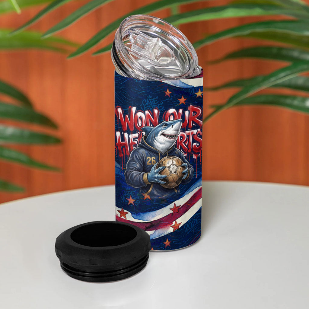 Cape Verde World Football 2026 4 in 1 Can Cooler Tumbler Blue Sharks Won Our Hearts - Oil Paint Style
