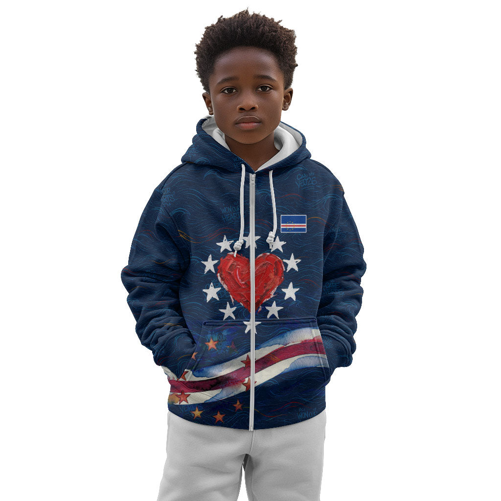 Cape Verde World Football 2026 Kid Hoodie Blue Sharks Won Our Hearts - Oil Paint Style