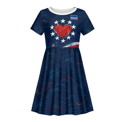 Cape Verde World Football 2026 Kid Short Sleeve Dress Blue Sharks Won Our Hearts - Oil Paint Style