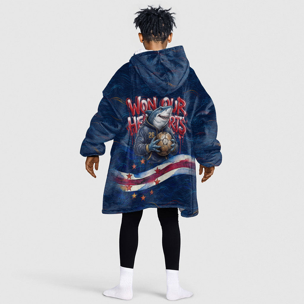 Cape Verde World Football 2026 Kid Wearable Blanket Hoodie Blue Sharks Won Our Hearts - Oil Paint Style
