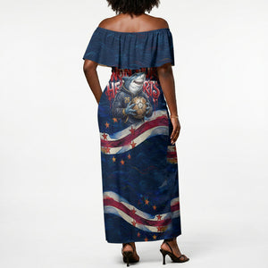 Cape Verde World Football 2026 Off Shoulder Maxi Dress Blue Sharks Won Our Hearts - Oil Paint Style