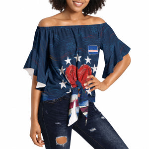 Cape Verde World Football 2026 Off Shoulder Wrap Waist Top Blue Sharks Won Our Hearts - Oil Paint Style