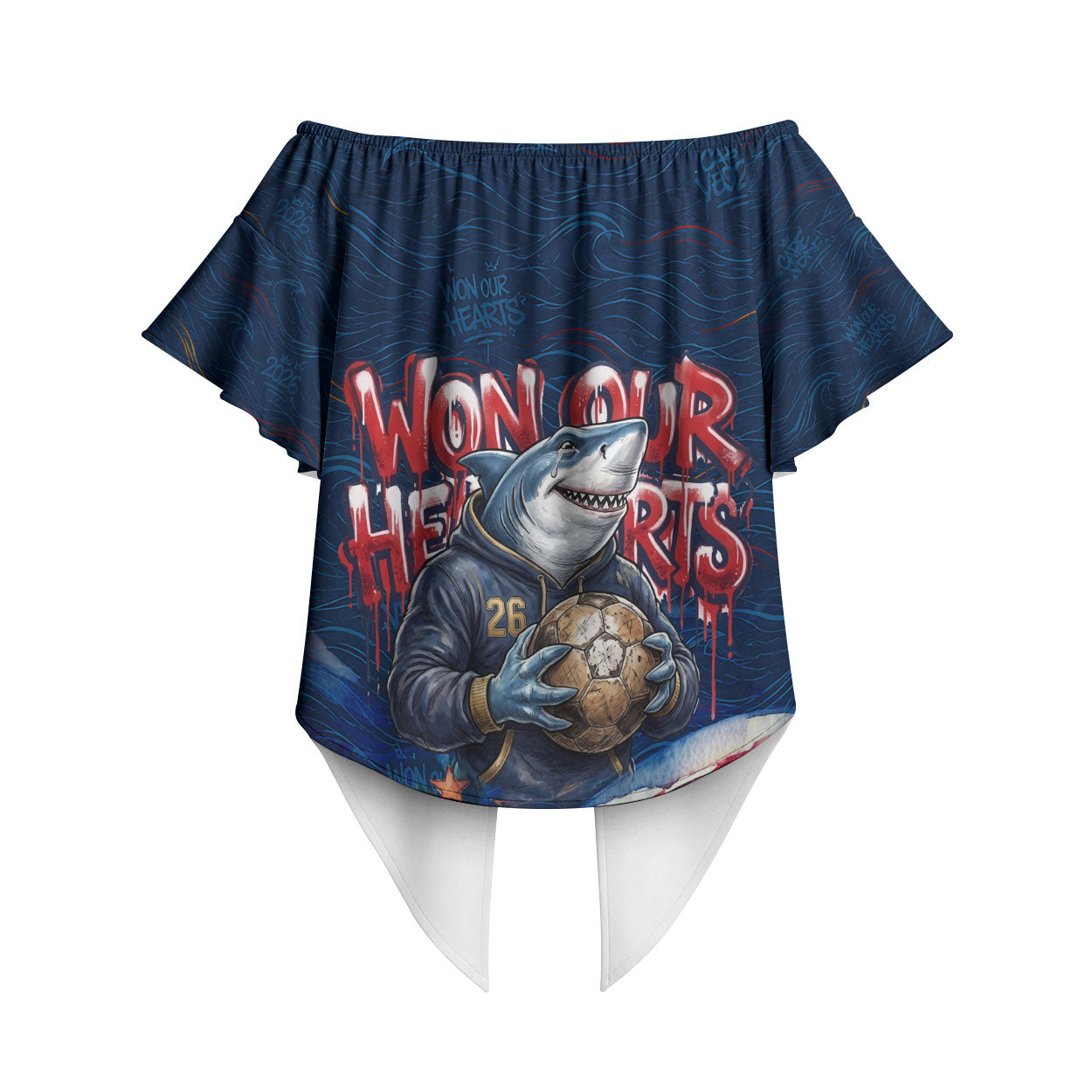 Cape Verde World Football 2026 Off Shoulder Wrap Waist Top Blue Sharks Won Our Hearts - Oil Paint Style