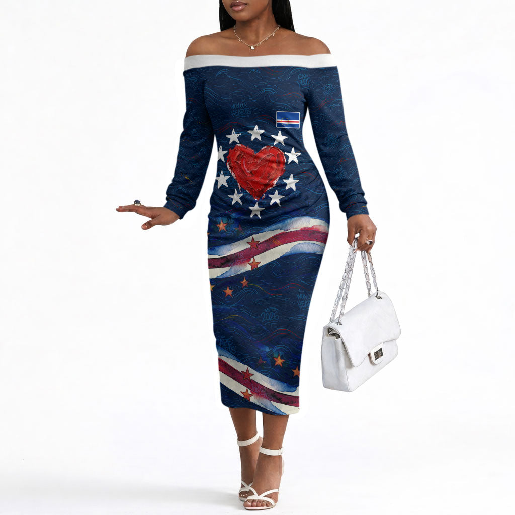 Cape Verde World Football 2026 Off The Shoulder Long Sleeve Dress Blue Sharks Won Our Hearts - Oil Paint Style