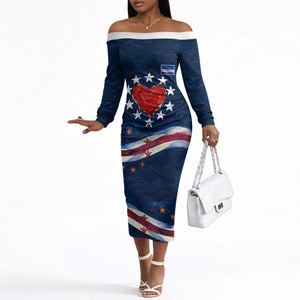 Cape Verde World Football 2026 Off The Shoulder Long Sleeve Dress Blue Sharks Won Our Hearts - Oil Paint Style