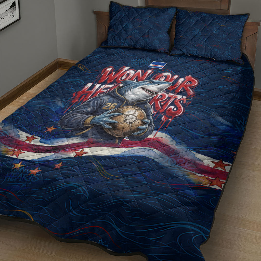 Cape Verde World Football 2026 Quilt Bed Set Blue Sharks Won Our Hearts - Oil Paint Style