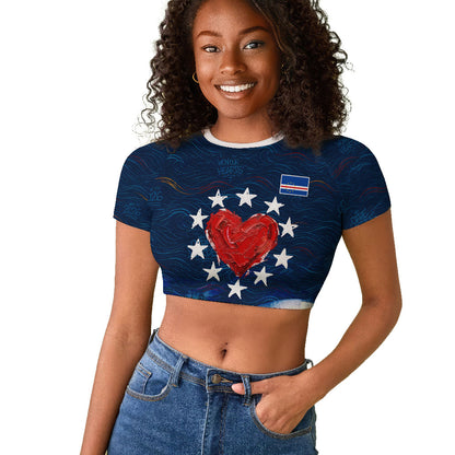 Cape Verde World Football 2026 Raglan Cropped T shirt Blue Sharks Won Our Hearts - Oil Paint Style