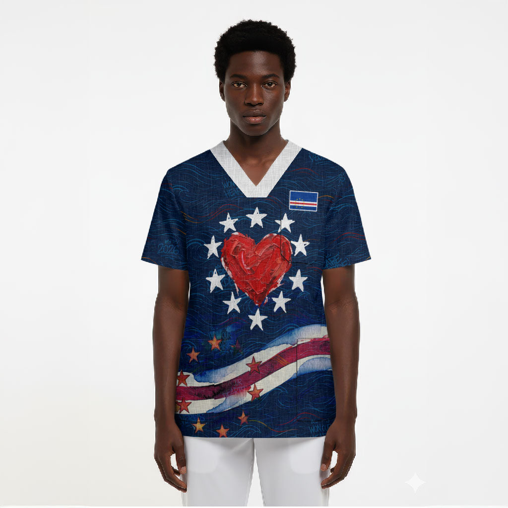 Cape Verde World Football 2026 Scrub Top Blue Sharks Won Our Hearts - Oil Paint Style