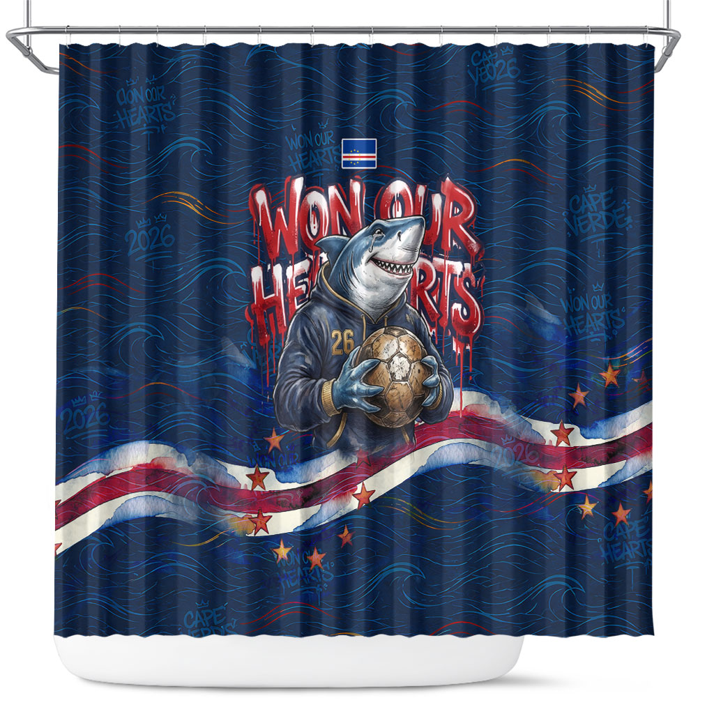 Cape Verde World Football 2026 Shower Curtain Blue Sharks Won Our Hearts - Oil Paint Style