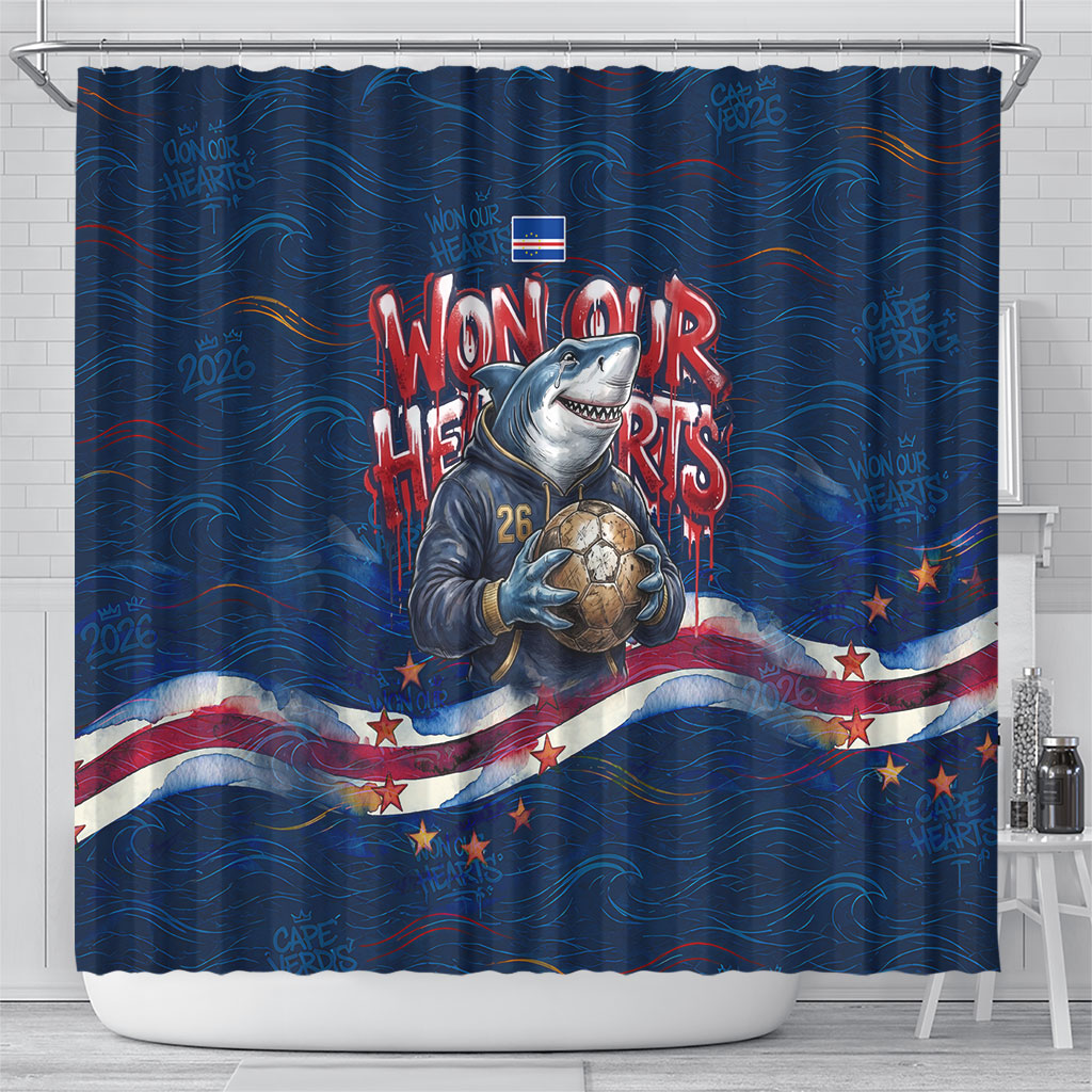 Cape Verde World Football 2026 Shower Curtain Blue Sharks Won Our Hearts - Oil Paint Style