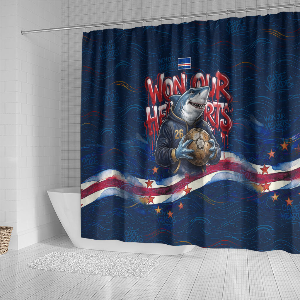 Cape Verde World Football 2026 Shower Curtain Blue Sharks Won Our Hearts - Oil Paint Style