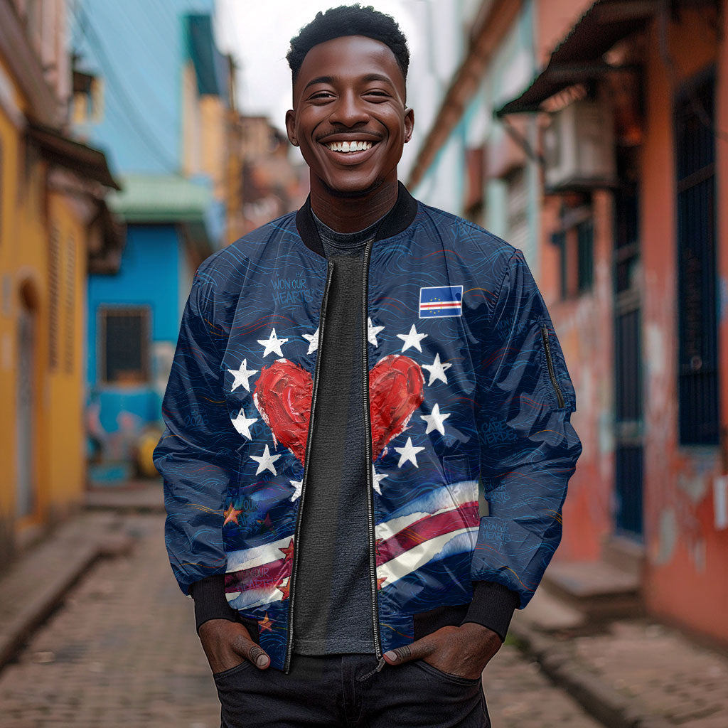 Cape Verde World Football 2026 Sleeve Zip Bomber Jacket Blue Sharks Won Our Hearts - Oil Paint Style